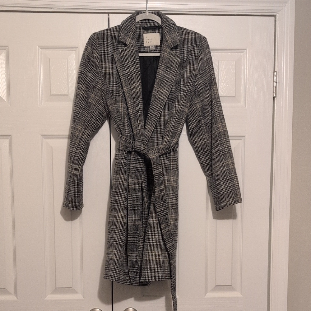 a new day Gray Plaid Tie-Waist Trench Coat